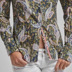 CINO Samoa 100% cotton print button down shirt with ribbon detail sz L paisley